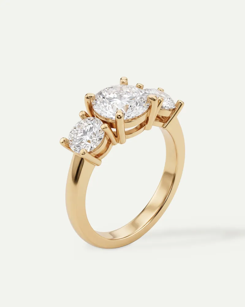 BRG6012, three-stone ring shown in yellow gold